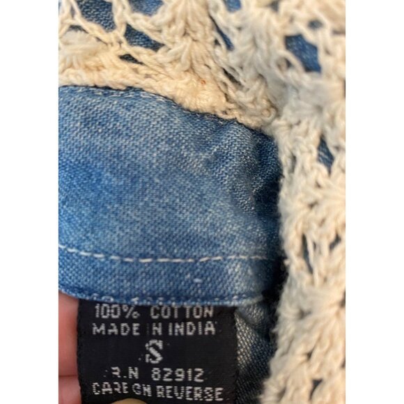 Quizz New York Denim Button Down Lace & Pearl Detail Long Sleeve Small - Picture 4 of 10